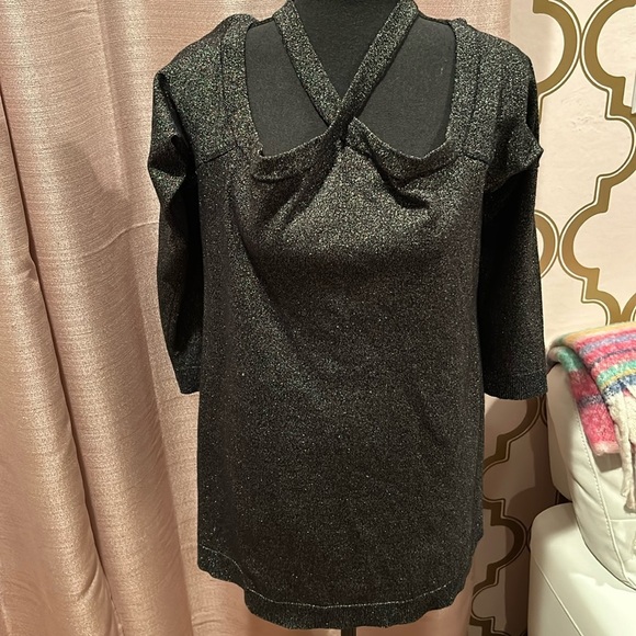 Torrid Black with Metallic Gold Thread Off the Shoulder Sweater - Picture 1 of 7